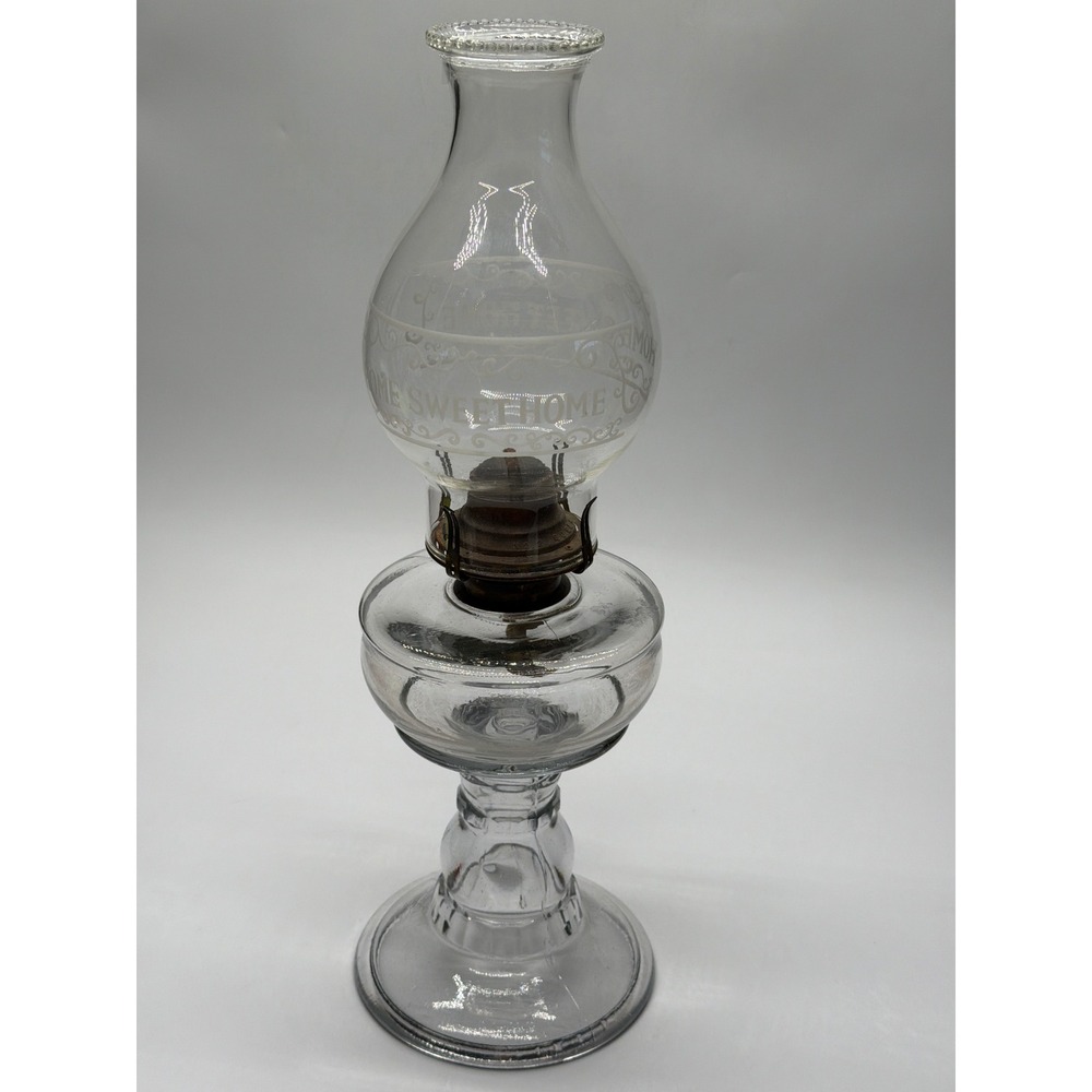 Vintage Eagle No 2 Glass Oil Lamp Home Sweet Home Etched Chimney 18.5 Inch